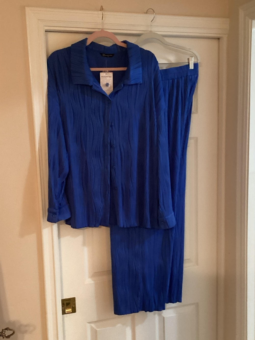 Classic Pleated Button-Front Pantsuit in Royal Blue